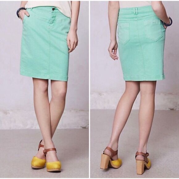 Anthropologie | Holding Horses green, denim skirt, size 32 - Picture 1 of 7